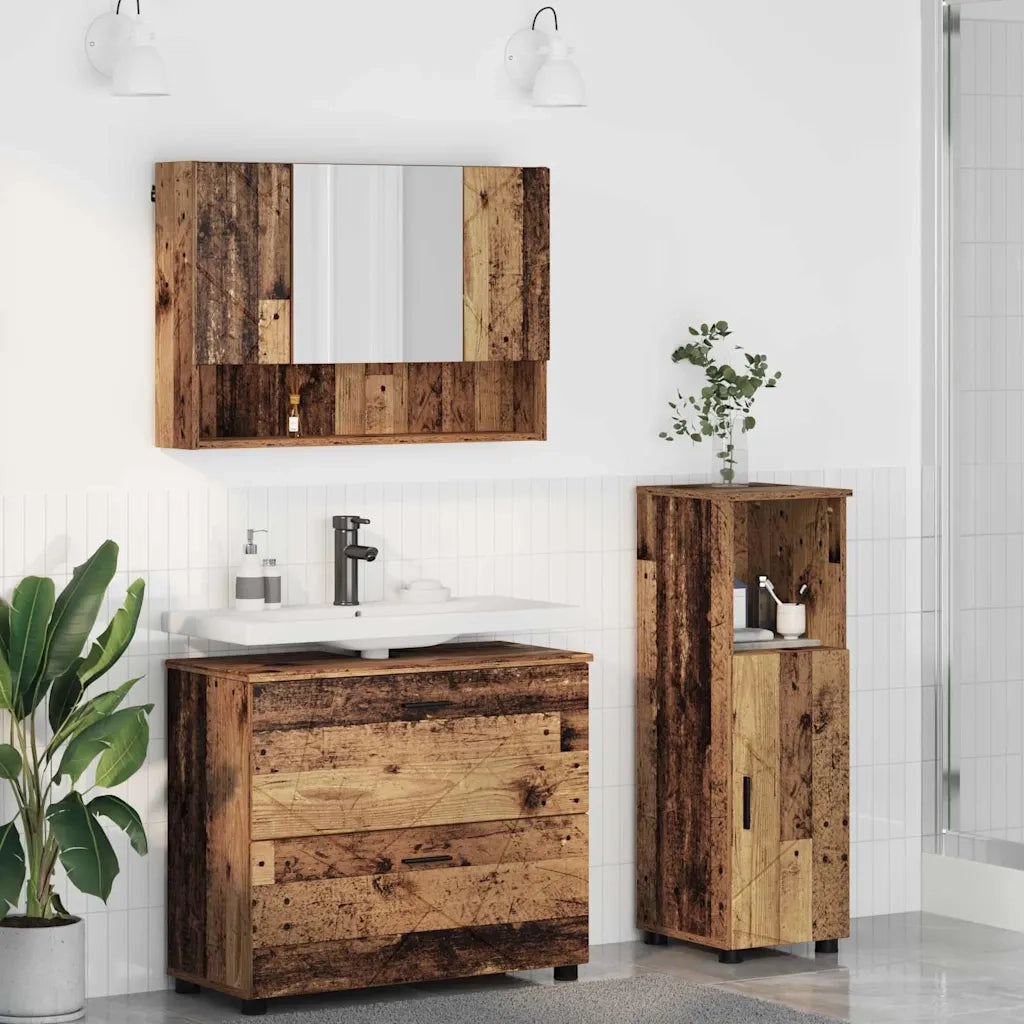 Set di mobili per il bagno con cassetto 3 pcs Legno vecchio 3393031