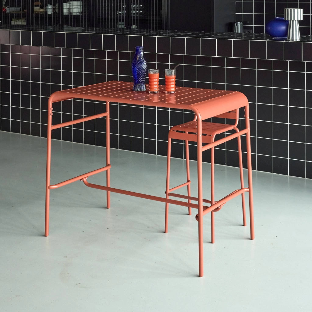 Tavolo alto da giardino in acciaio, 4 posti, 120cm, terracotta
