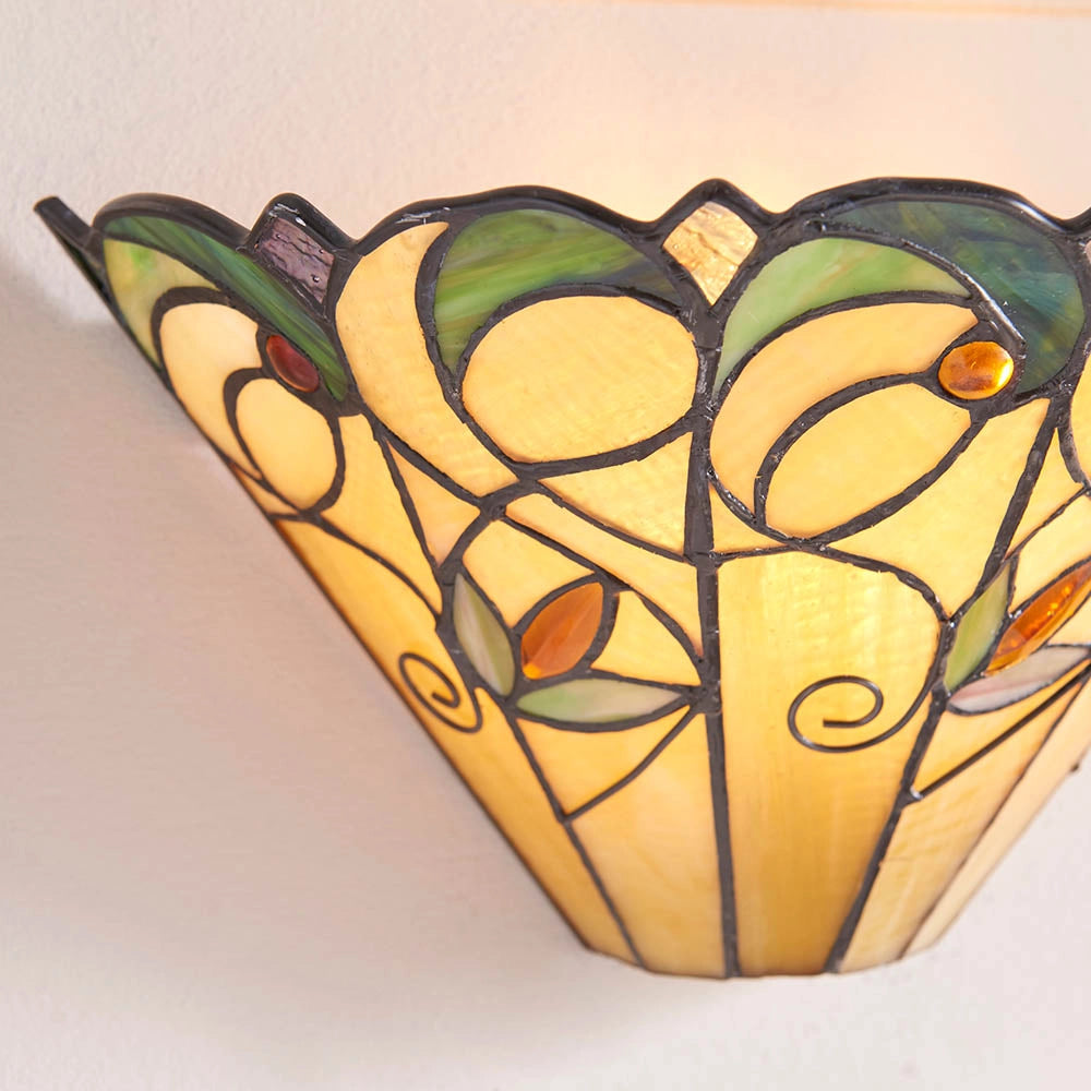 Applique Tiffany JAMELIA vetro floreale perline ambra E14 40W
