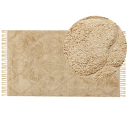 Tappeto beige in cotone trapuntato motivo geometrico con nappe 80 x 150 cm stile boho soggiorno camera da letto
