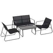 Set Salotto da Giardino 4 Pezzi ¨C Minimal ¨C Nero, Metallo, Texteline
