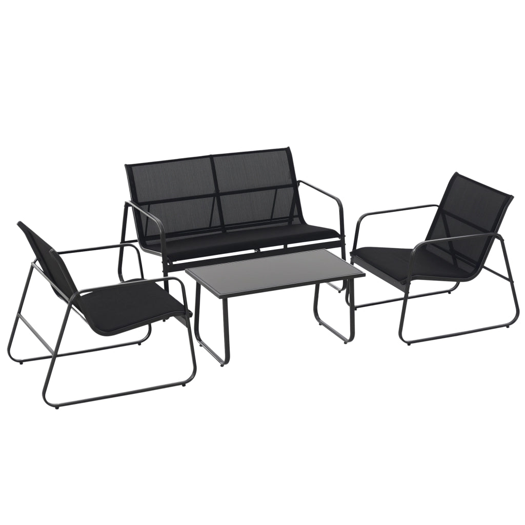 Set Salotto da Giardino 4 Pezzi ¨C Minimal ¨C Nero, Metallo, Texteline