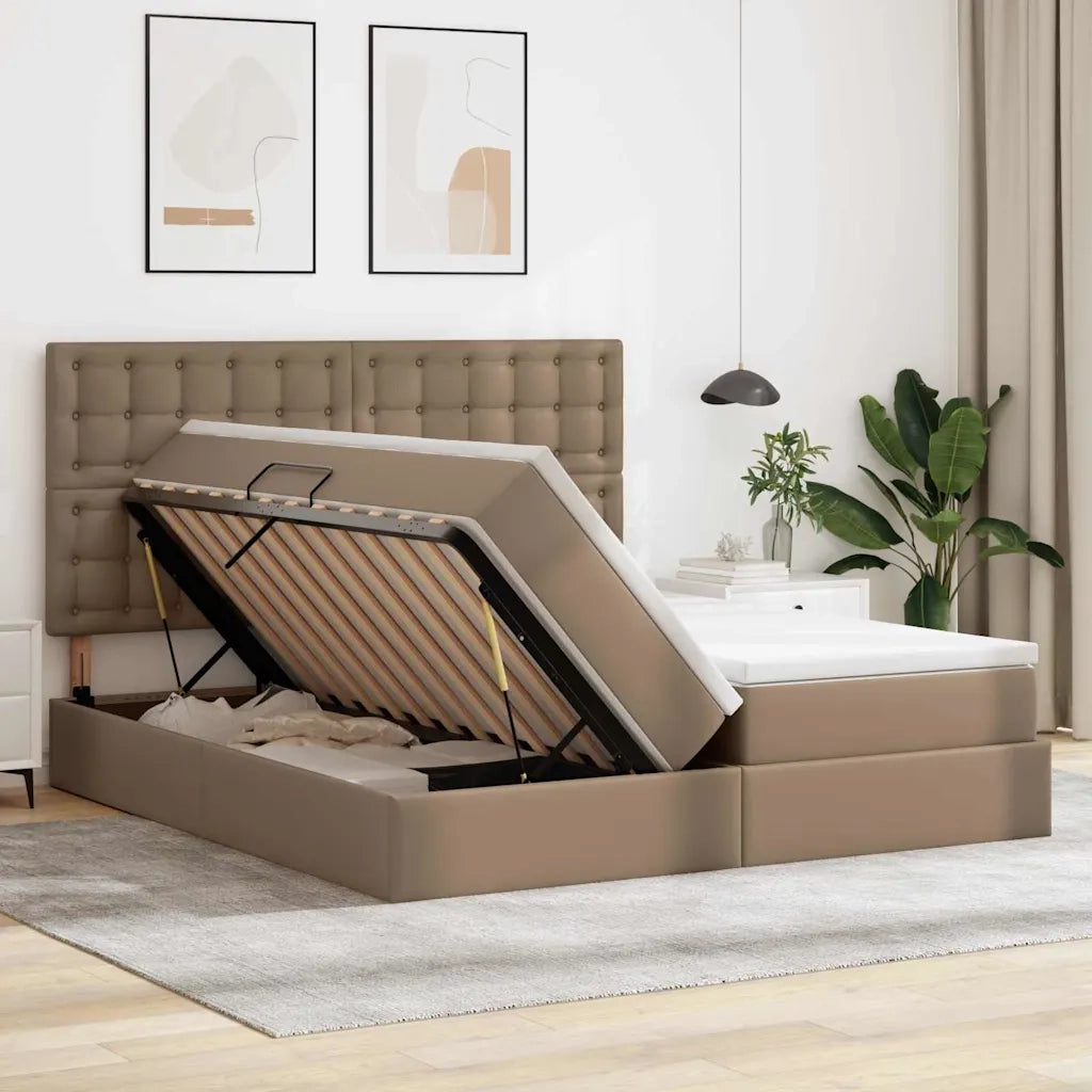 Letto con contenitore e materasso Cappuccino 200 x 200 cm 3372184