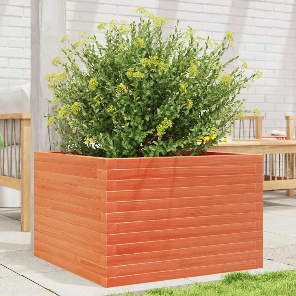 Fioriera | Cassetta per fiori | Vaso Giardino Marrone Cera 70x70x45,5cm Legno Massello Pino