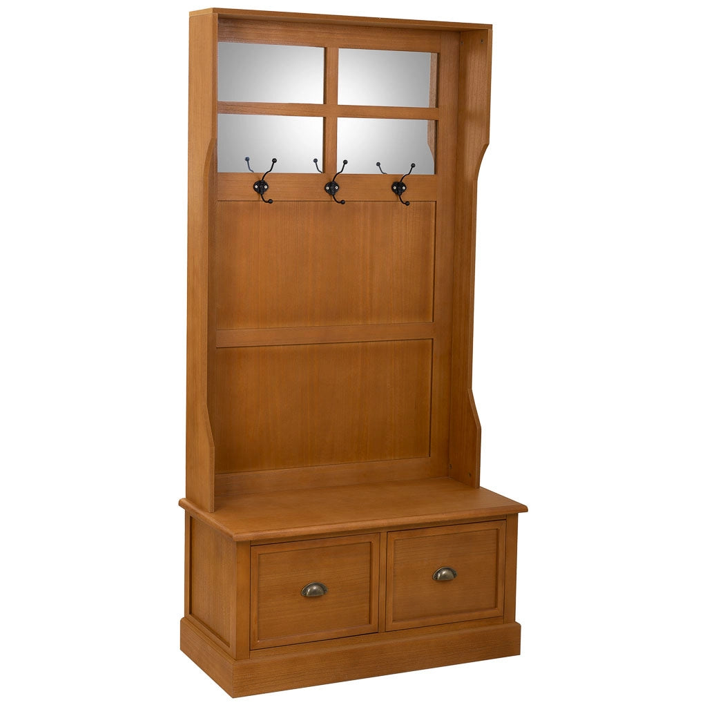Appendiabiti da Mobile da ingresso in legno con Sgabello marrone 92x39,5x184