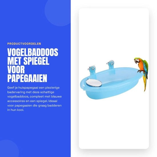Vogelbad Schattig Ontwerp - Vogelbadje Binnen - Vogelbad Kooi - Giocattolo per Pappagalli - Accessori Blu - Avvertenza di Sicurezza