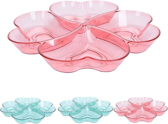 Scaletta trasparente a forma di cuore - piatto per snacks a 4 celle - set da 4 pezzi
