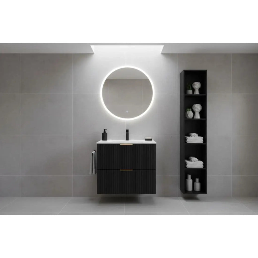 Mobile sottolavabo NOXERA 80 cm – Nero opaco – Lavabo incassato + sifone