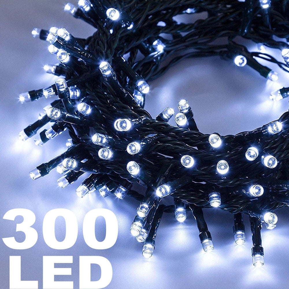 Trade Shop - Catena Luminosa 300 Luci Led Lucciole Bianco Freddo Controller 8funzioni Interno -