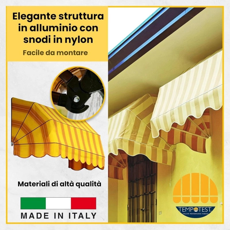 Tenda Sole Cappottina 5 Raggi, Tessuto Tempotest Parà Beige 15/1, Larghezza 2,50 x Sporgenza 0,80, UV-Resistente, Impermeabile - Giardino, Balcone