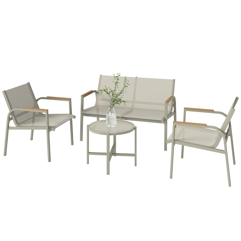 Set Salotto Giardino 4 Pezzi ¨C Xylo ¨C Divano 2 Posti, 2 Poltrone, Tavolino Vetro Verde
