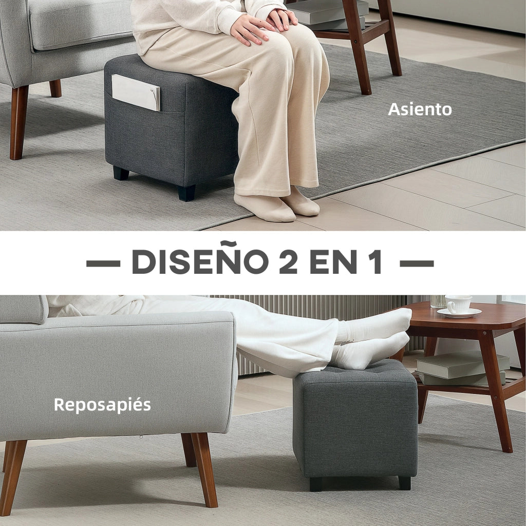 Tavolino Basso Imbottito Grigio con Tasca Laterale ¨C Minimal ¨C Lino