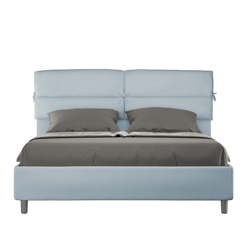 BS COM Letto matrimoniale contenitore imbottito 160x200 microfibra azzurro
