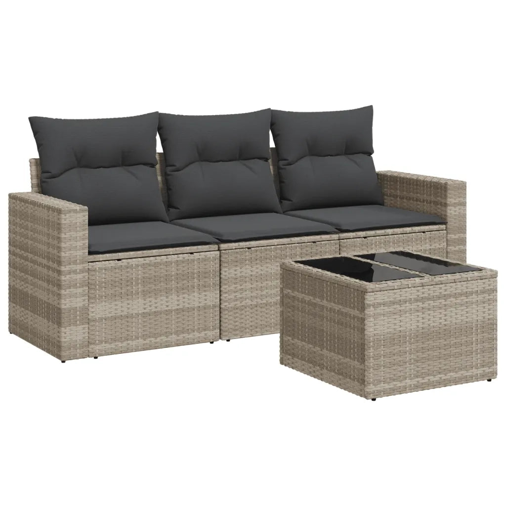 Set Divano da Giardino 4pz con Cuscini Grigio Chiaro Polyrattan 3218662