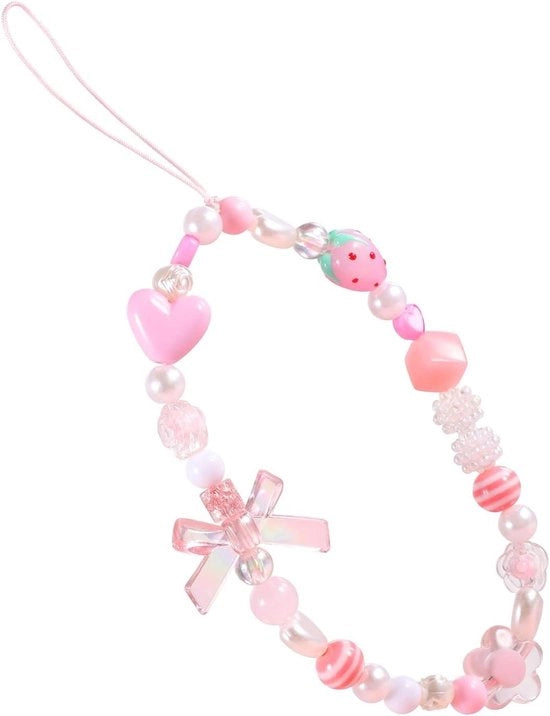 Charms per telefono con collana e bracciale con perle e grani