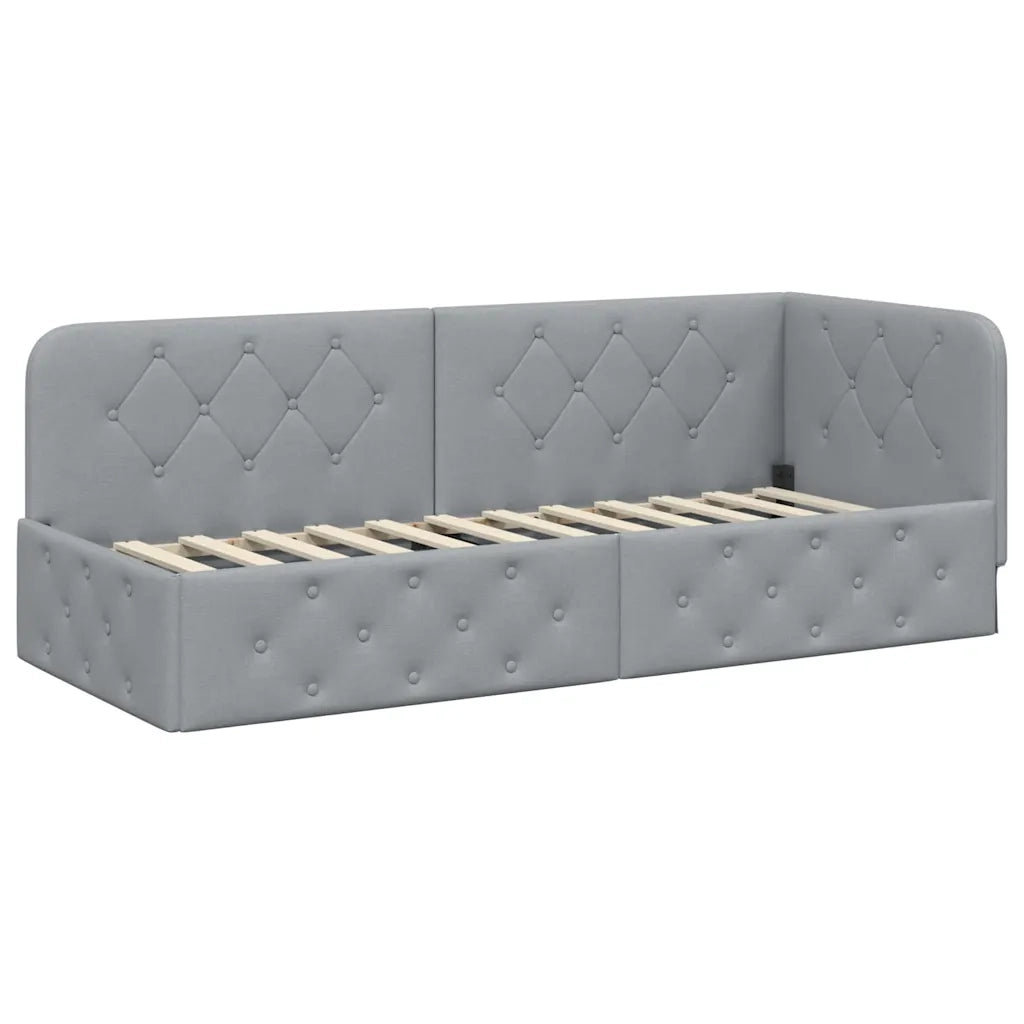 Cornice del letto ad angolo Grigio chiaro 80 x 200 cm Tessuto