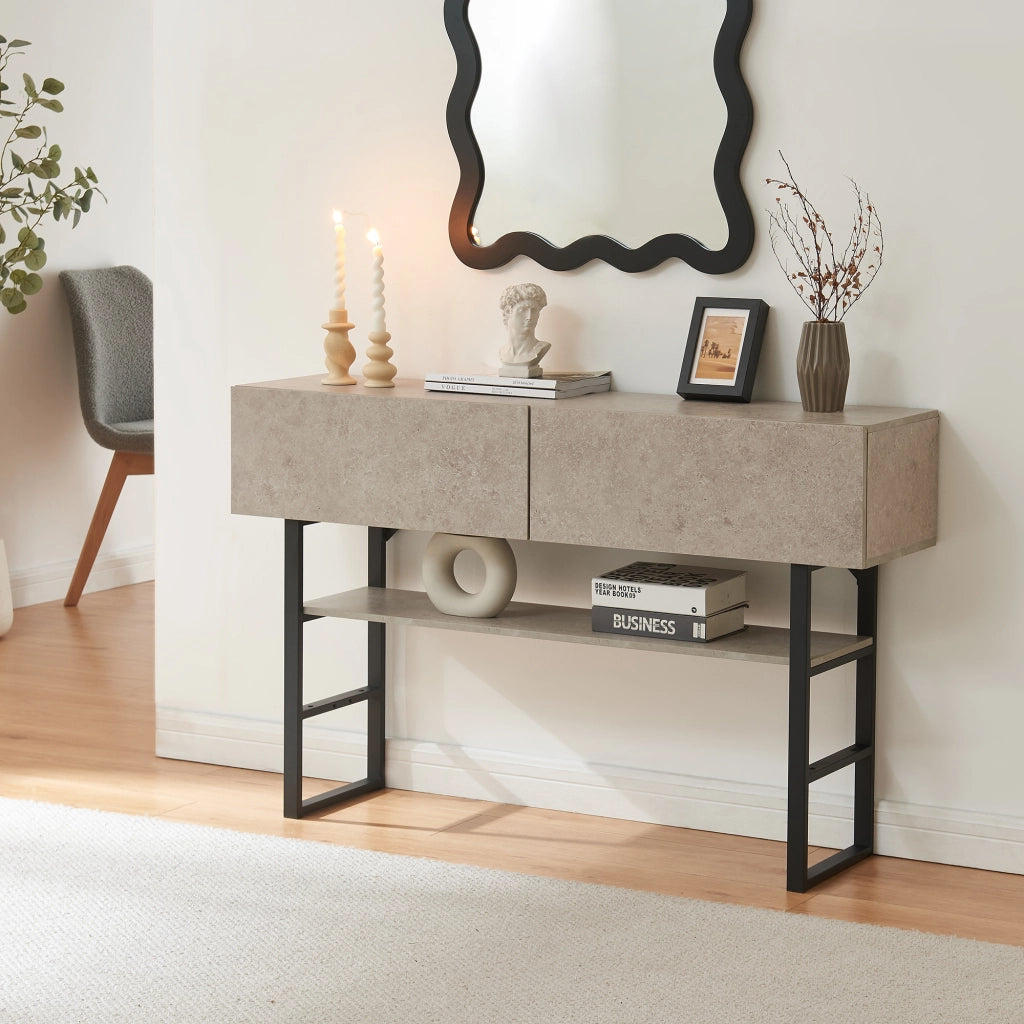 Tavolo Consolle Varberg con Cassetti e Ripiano 75 x 120 x 30 cm - Effetto Cemento Chiaro [en.casa]