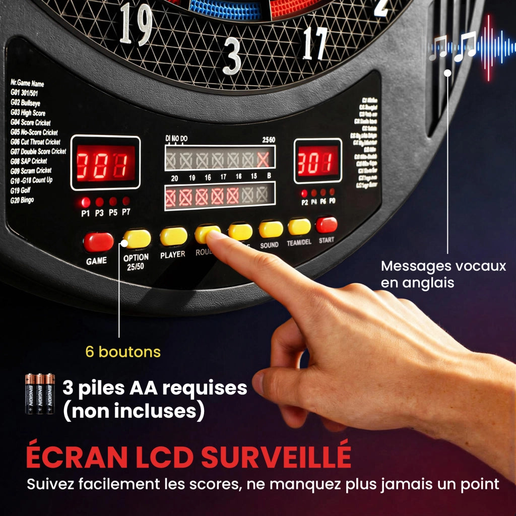 Gioco di freccette elettronico con punte morbide ¨C zephmum ¨C 2 schermi LED, 33 giochi, 8 giocatori