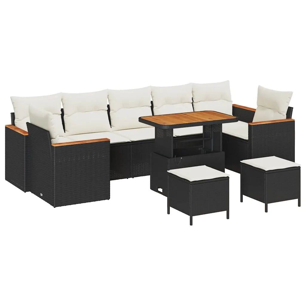 Set Divano da Giardino 10 pcs Nero polyrattan