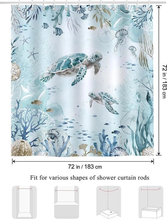 Douchegordino oceano blu verde, 180 x 180 cm, impermeabile e resistente a muffa e schiuma, tessuto in poliestere, con 12 ganci.