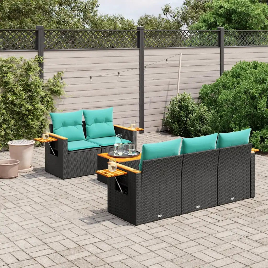 Set Divani da Giardino 6 pz con Cuscini Nero in Polyrattan 3226624