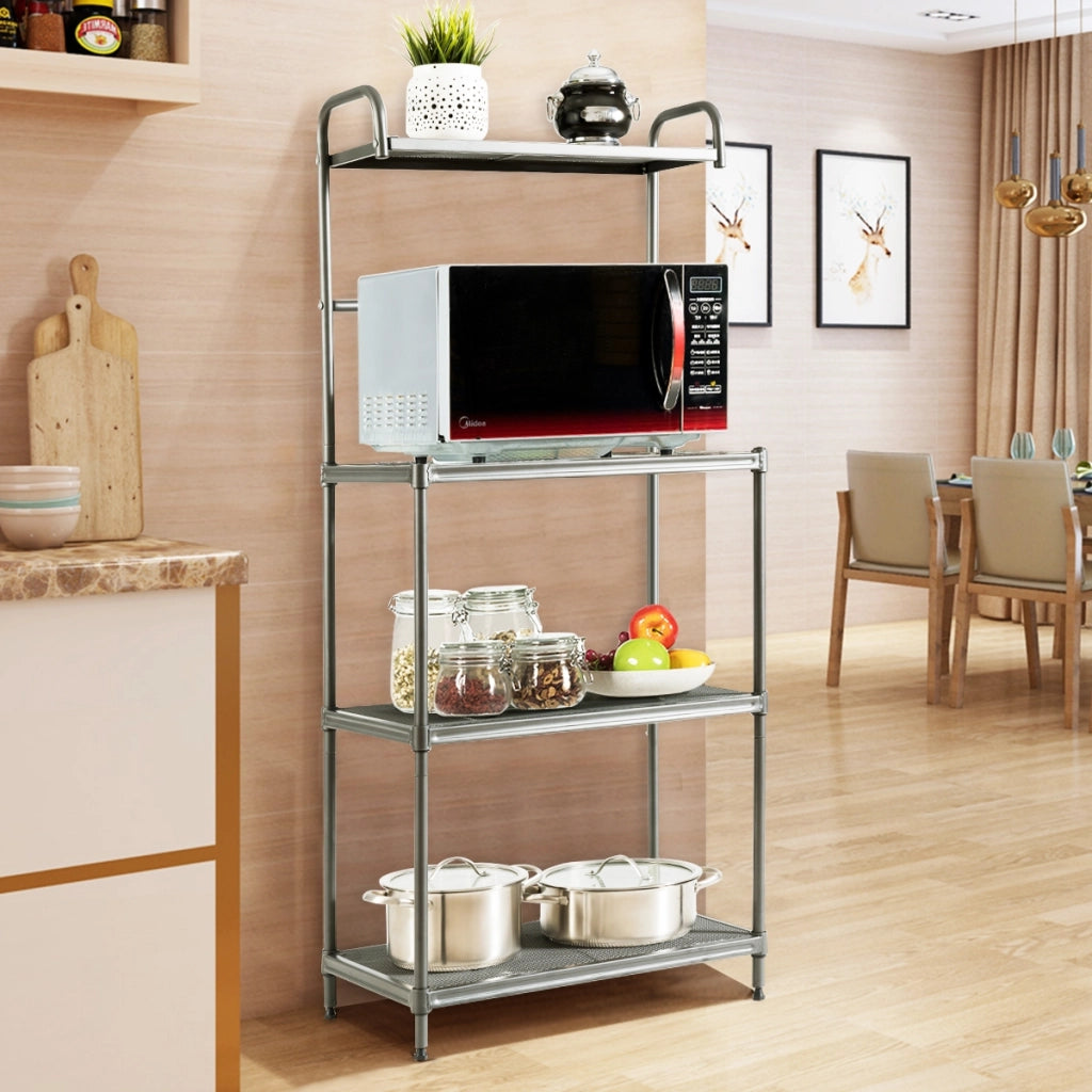 Carrello da cucina per microonde con 4 livelli, Carrello da cucina multiuso, Grigio