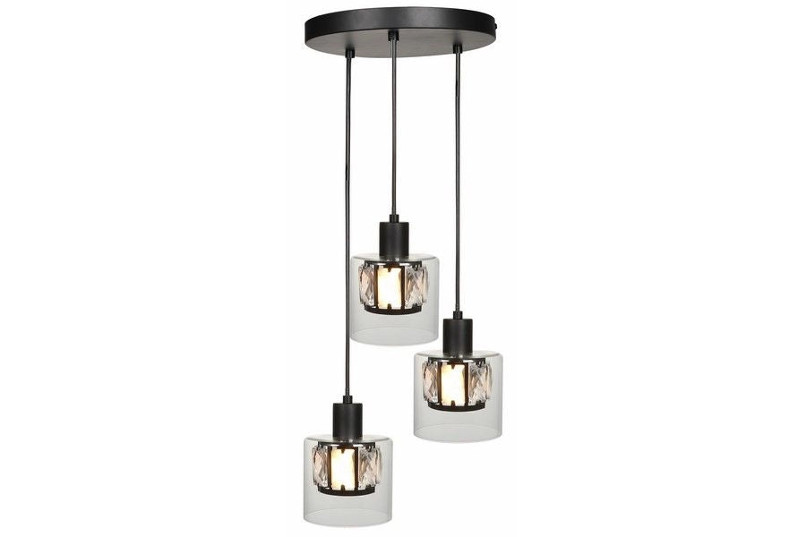 Lampada a sospensione Elmo nera 3xE14 vetro Ø25 Reality