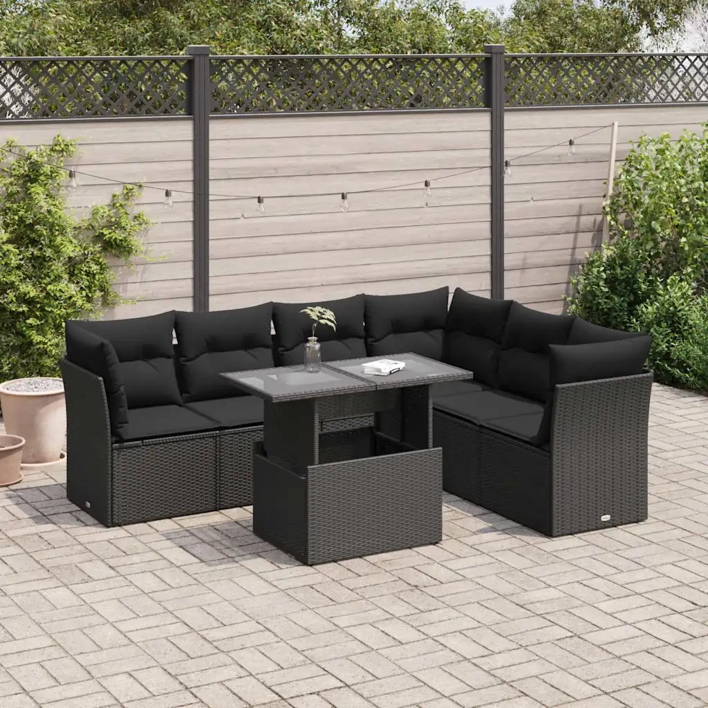 Set Divani da Giardino con Cuscini 7pz Nero Polyrattan 3326166
