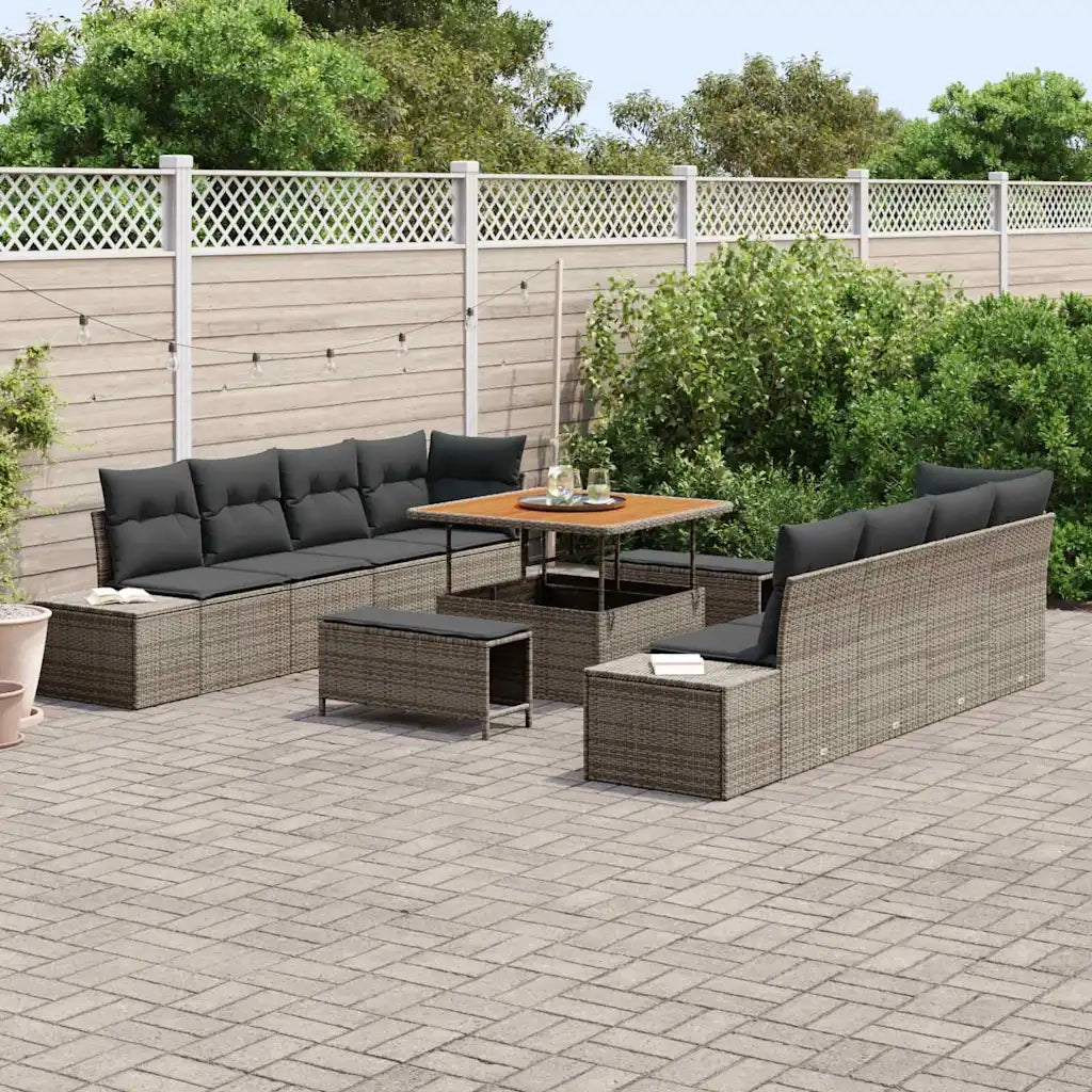 Set Divano da Giardino con cuscino 11 pcs Grigio Poly Rattan 3364718