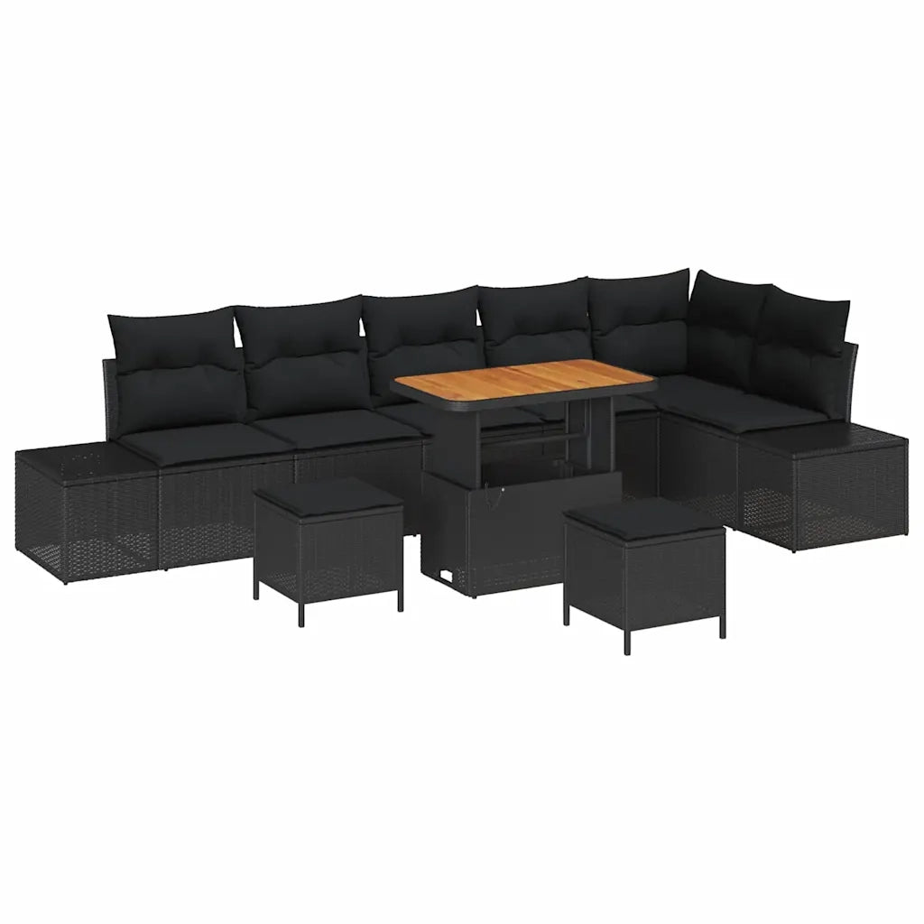 Set Divano da Giardino con cuscino 9 pcs Nero polyrattan 3362804