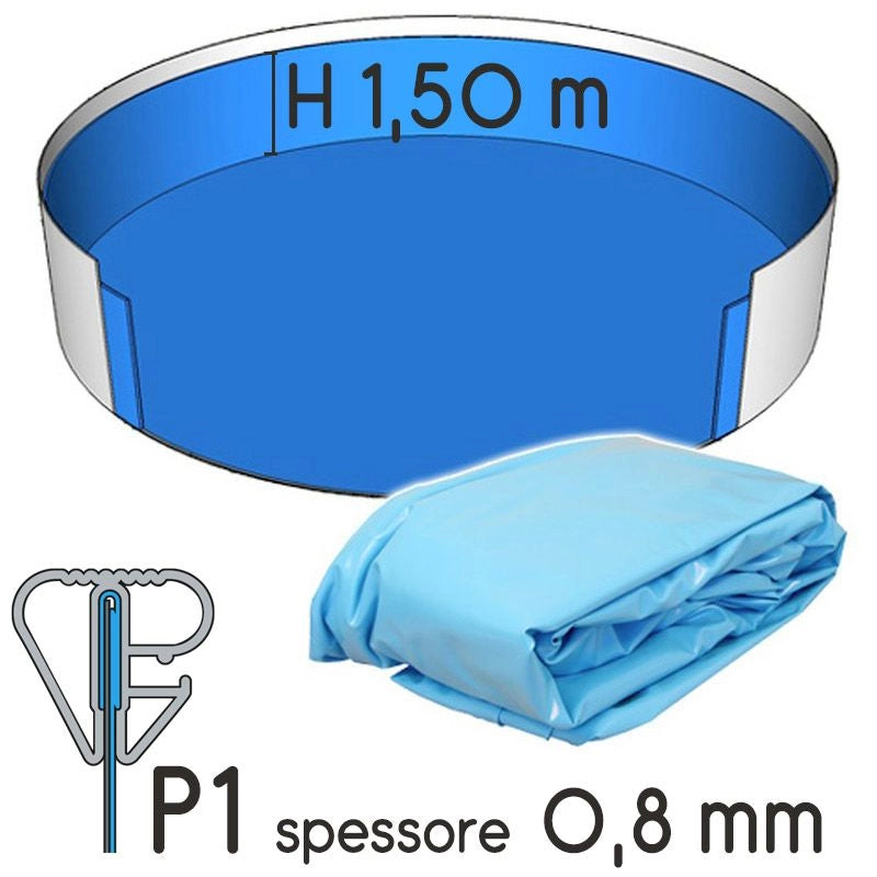 Liner Per Piscina A Forma Circolare  7,00 X H. 1,50 M Sabbia - Attacco P3 - Spessore 0,80 Mm Colore: Azzurro, Tipo attacco: P1, Altezza: 1.50 m