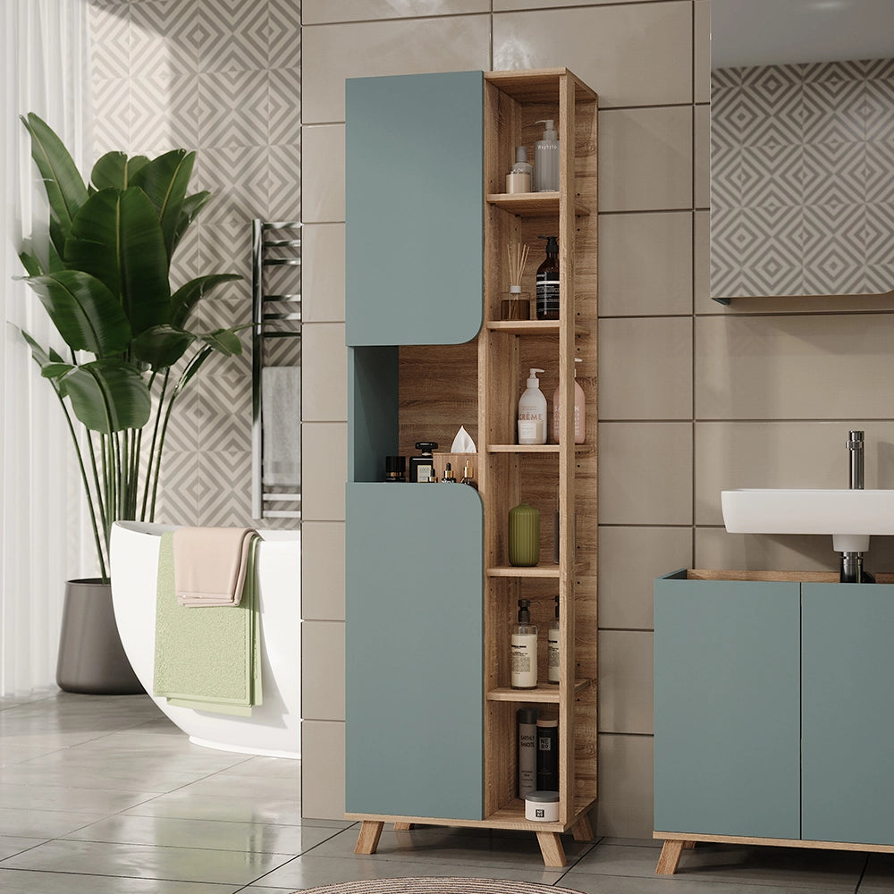 Vicco Mobile da bagno Sonoma/blu 50 x 175 cm con 2 porte