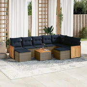 Set Divani da Giardino 10 pz con Cuscini Grigio in Polyrattan 3228231