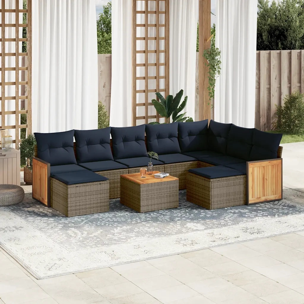 Set Divani da Giardino 10 pz con Cuscini Grigio in Polyrattan 3228231