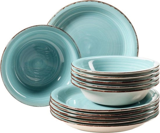 Set di Piatti Bel Tempo II 6 Persone 12 Pezzi Blu Turquesa