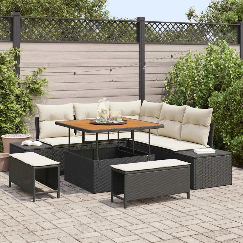 Set Divano da Giardino con cuscino 8 pcs Nero Poly Rattan 3364725