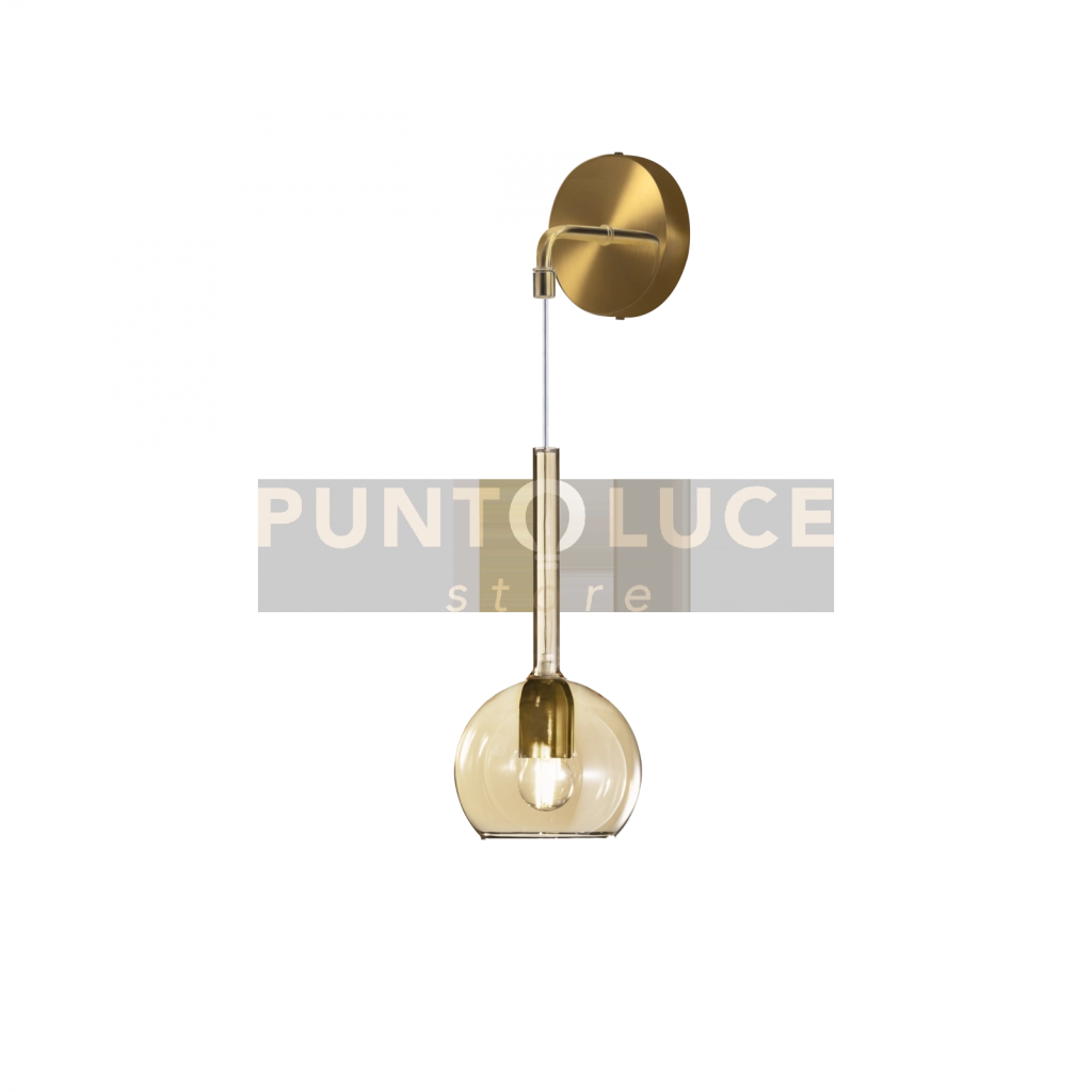 APPLIQUE OTTONE SAT. 1 LUCE PICCOLA VETRO AMBRA 1155OS-A-AM