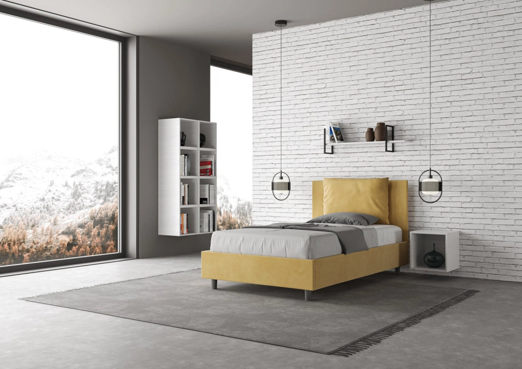 BS COM Letto singolo contenitore imbottito 100x210 microfibra ocra