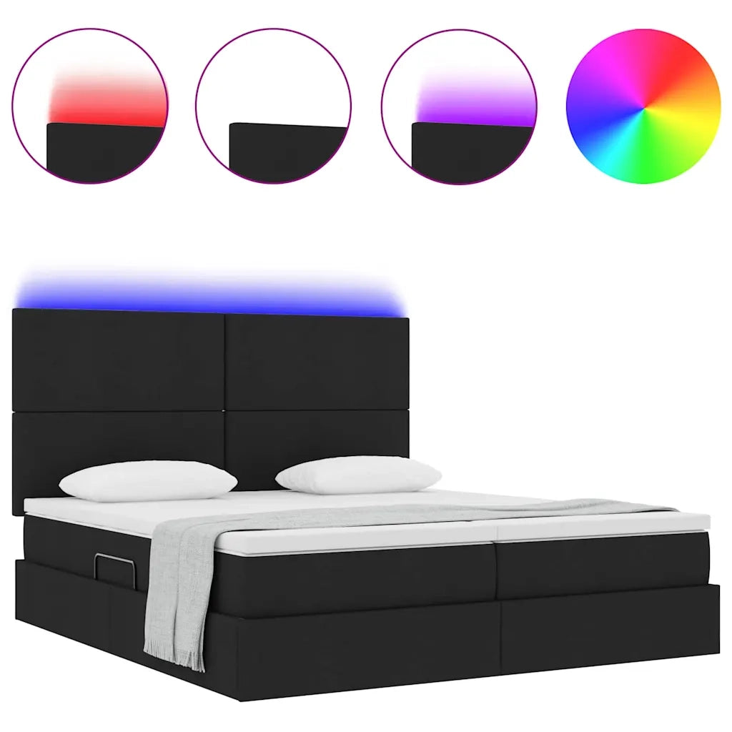 Letto con luci a strisce a LED Nero 200 x 200 cm Tessuto