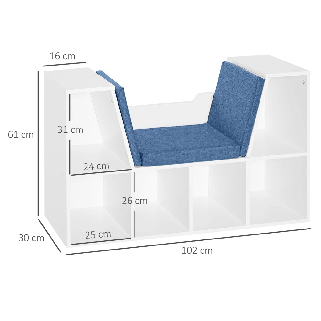 Libreria con Cuscino 6 Cubi ¨C Minimal ¨C 102x30x61 Bianco e Blu