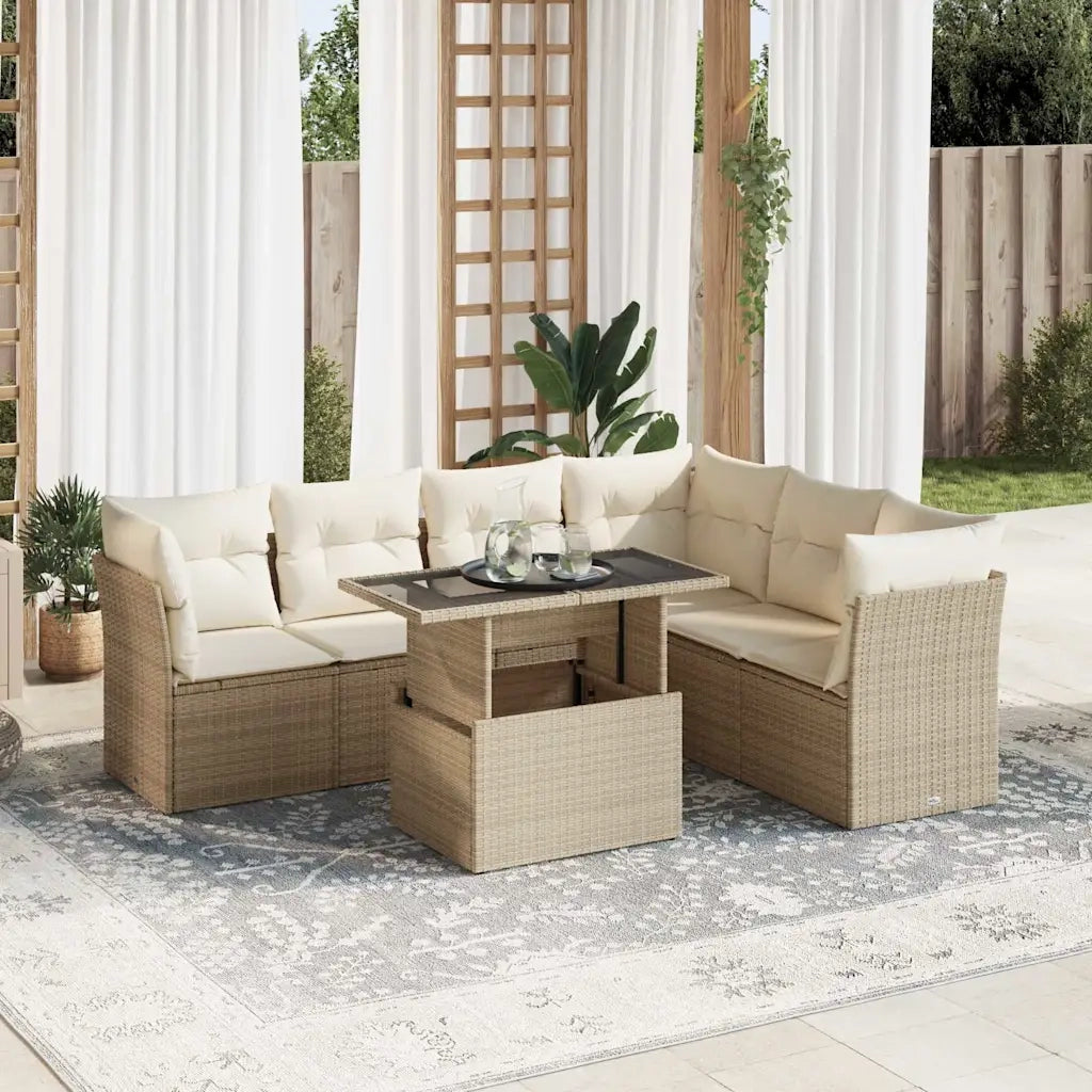 Set Divani da Giardino 7 pz con Cuscini Beige in Polyrattan 3326169