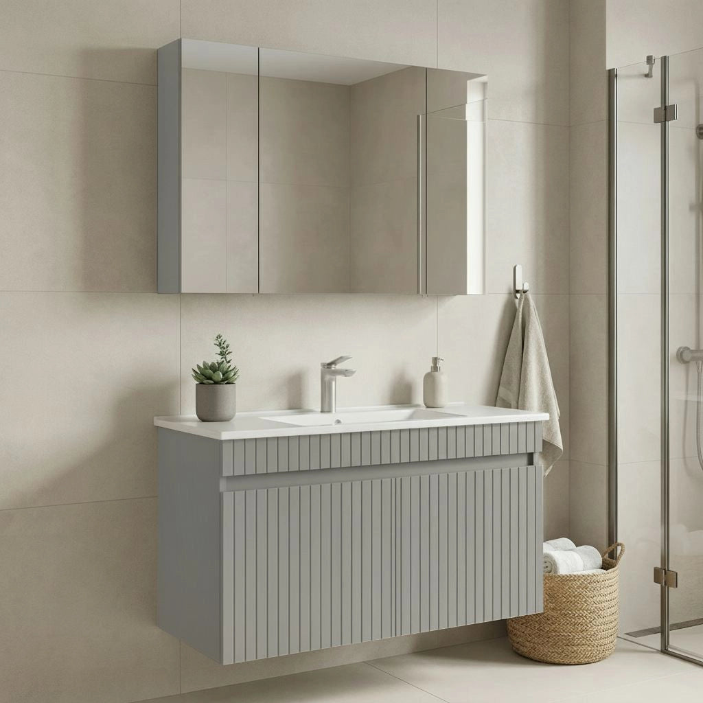 Set mobile lavabo con specchio (2 pezzi) "Tivoli 100" - 100 x 45 x 66 cm - Cashmere opaco