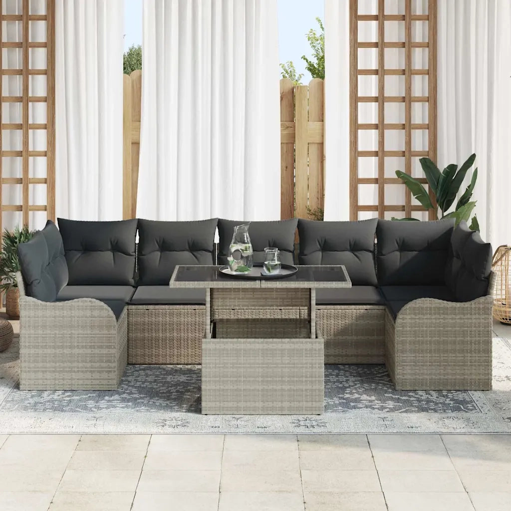 Set Divano da Giardino 8 pcs Grigio chiaro Poly Rattan