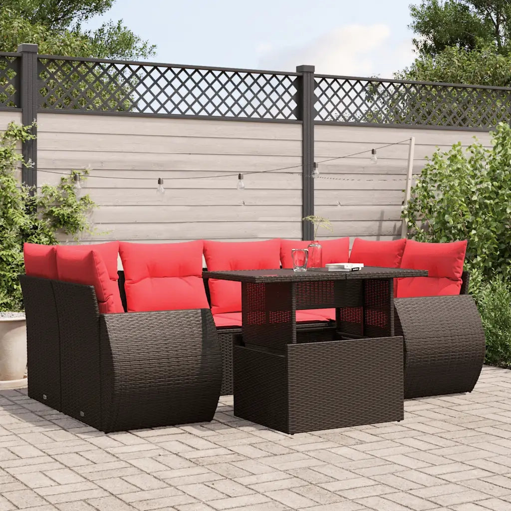 Set Divani da Giardino 7 pz con Cuscini Marrone in Polyrattan 3268394