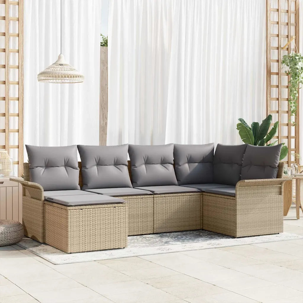 Set Divano da Giardino con cuscino 6 pcs Beige polyrattan 3345430