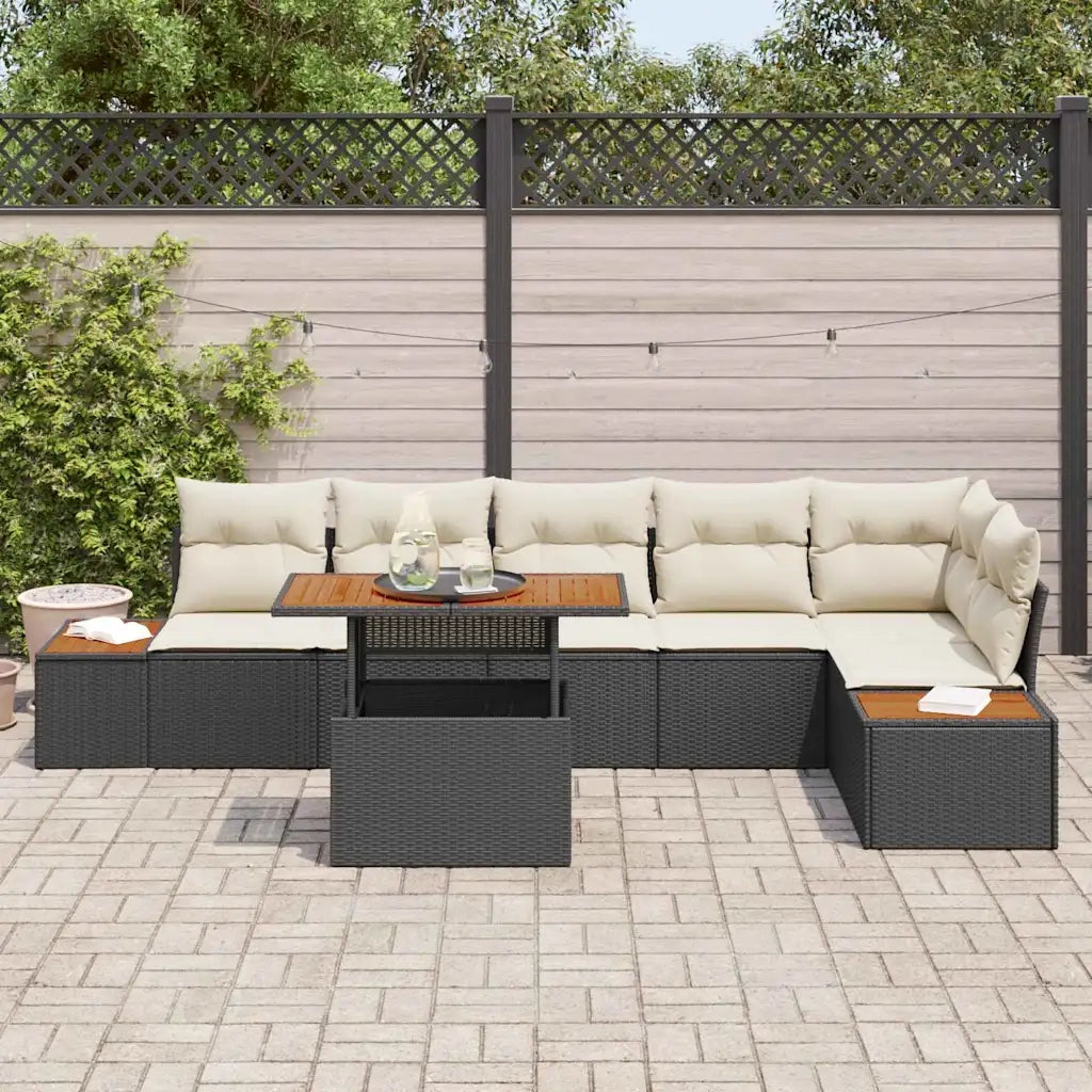 Set da Pranzo per Giardino con cuscino 7 pcs Nero e Beige
