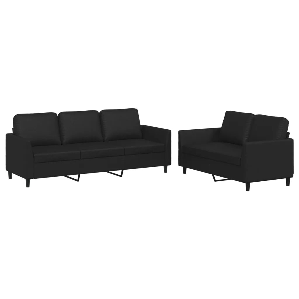 Set di Divani 2 pz con Cuscini Nero in Similpelle 3201760