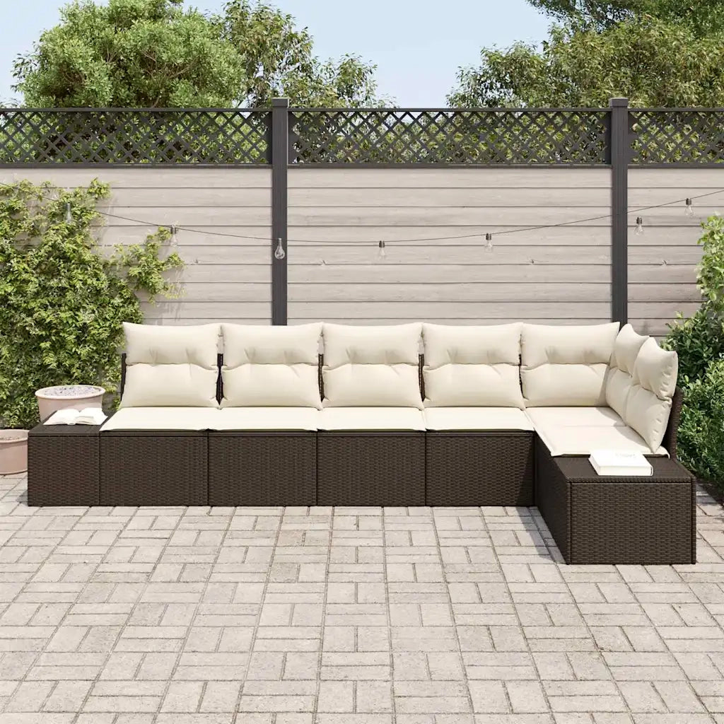 Set Divano da Giardino 6 pcs Marrone e Crema polyrattan 3347078