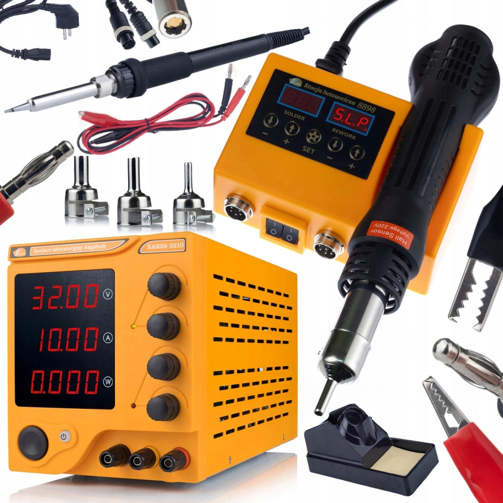 Zasilatore da Laboratorio AmpRush RARES-3210 32V 10A e Stazione Saldante 2in1 Rosfix OH660 – Precisione e Versatilità