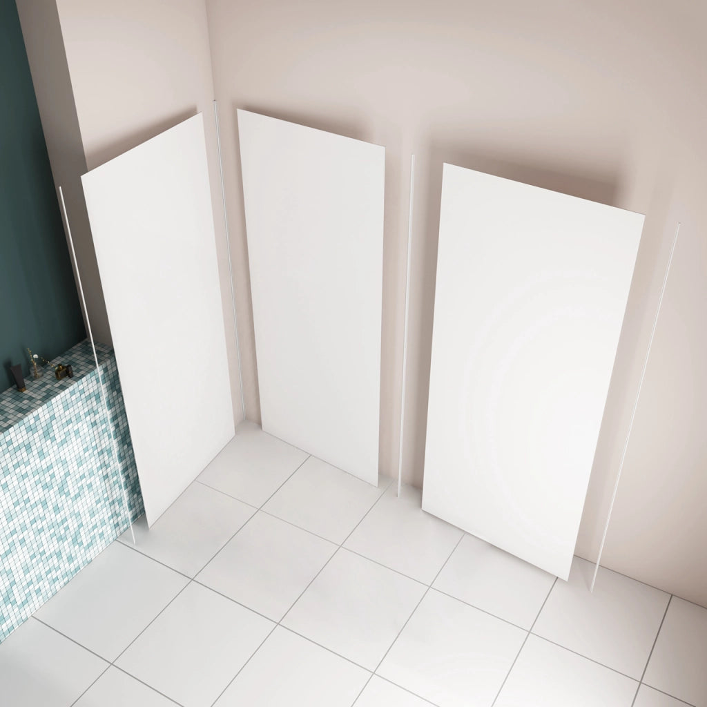 H.210 cm Pannello Doccia ad Angolo 90x120x120 cm Realizzato in Alluminio da 3 mm con Profili Finitura Bianco Opaco per Rivestimento Parete Bagno
